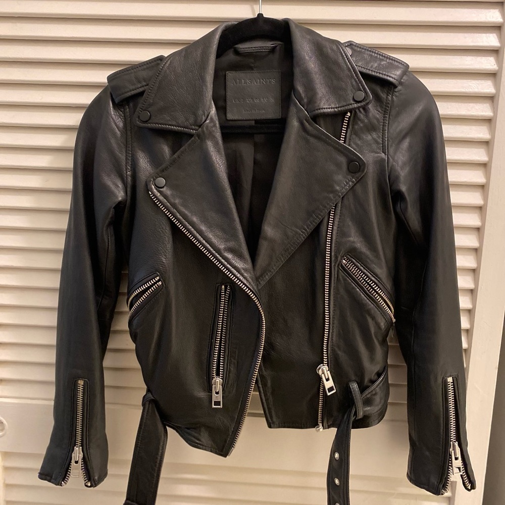 AllSaints Balfern Black Leather Jacket UK 2 US 00